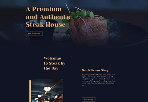 Steakhouse website with close-up of steak.